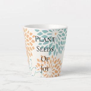 Taza De Café Latte Peach Aqua Floral Blossoms Joy Poema