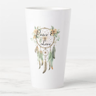 Taza De Café Latte Peach Floral Green Dream Catcher Peace