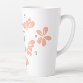 Taza De Café Latte Peach Petal Floral Inicial Mug