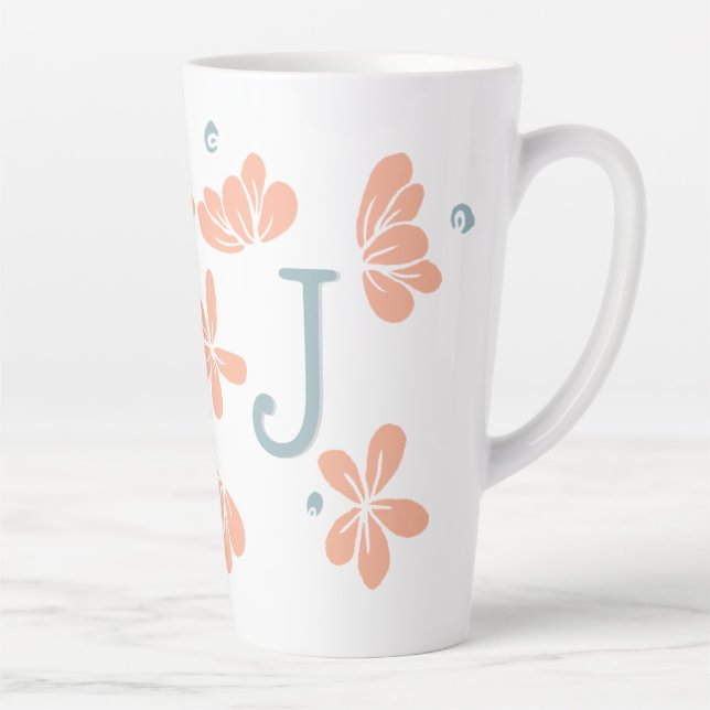 Taza De Café Latte Peach Petal Floral Inicial Mug (Derecha)