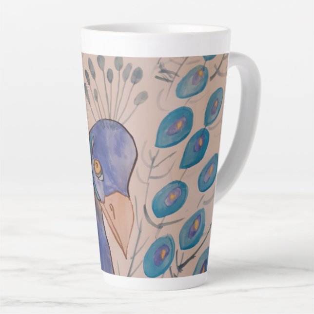 Taza De Café Latte Peacock Blue Latte Mug (Ángulo derecho)