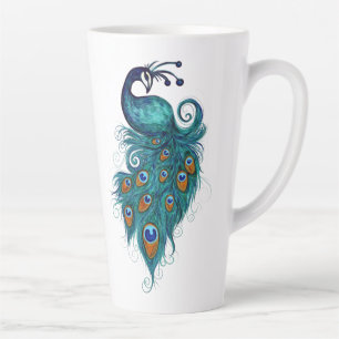 Taza De Café Latte Peacock Feathers Peacocks Verde azulados