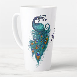 Taza De Café Latte Peacock Feathers Peacocks Verde azulados