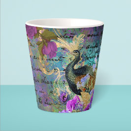 Taza De Café Latte Peacock y flores