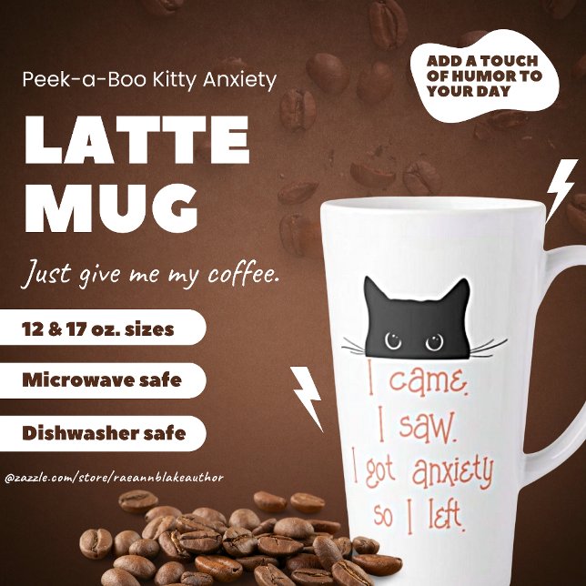 Taza De Café Latte Peek-a-Boo Kitty Anxiety Latte Mug (Subido por el creador)