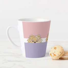 Taza De Café Latte "Peek a Boo" Perro pomerano |