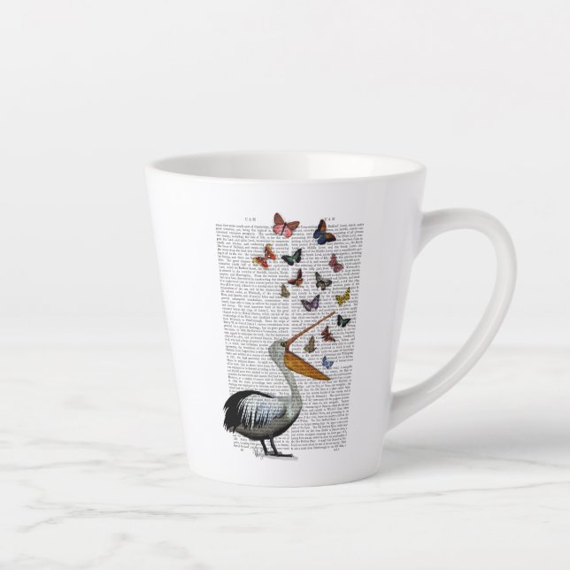 Taza De Café Latte Pelícano y mariposas (Derecha)