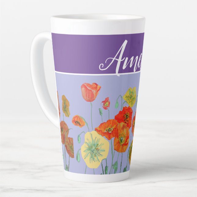 Taza De Café Latte Peluquería de amapola morada Lavanda roja pintura  (Ángulo izquierdo)