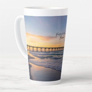 Taza De Café Latte Pensacola Pier Shoreline Sunrise Latte Mug