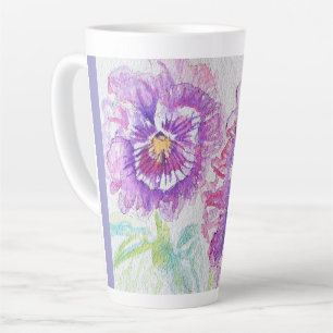 Taza De Café Latte Pensamiento Pensamientos Flor Acuarela Floral Arte