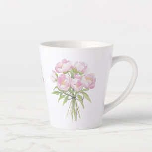Taza De Café Latte Peonías rosadas con lazo de cerámica