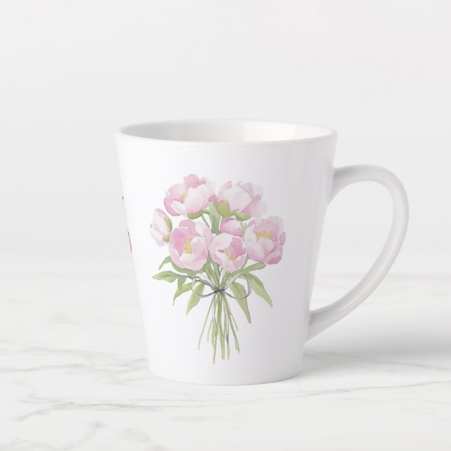 Taza De Café Latte Peonias rosas con cerámica de vaca (Derecha)