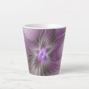 Taza De Café Latte Pequeña belleza arte floral fractal gris mauve mod