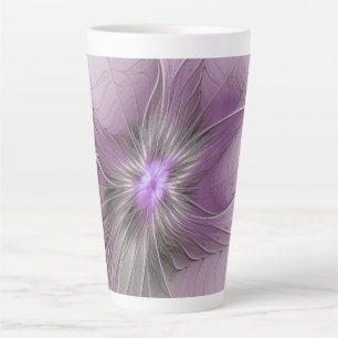 Taza De Café Latte Pequeña belleza arte floral fractal gris mauve mod