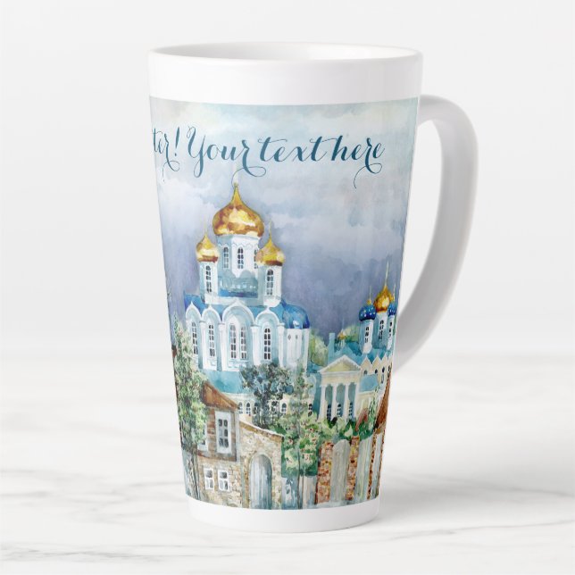 Taza De Café Latte Pequeña ciudad provincial de Zadonsk acuarelle (Ángulo derecho)