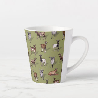 Taza De Café Latte Pequeñas cabras en verde - Patrón de manada de cab