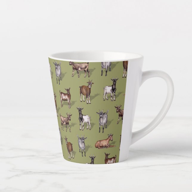 Taza De Café Latte Pequeñas cabras en verde - Patrón de manada de cab (Derecha)