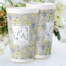 Taza De Café Latte Pequeñas flores de Bouquet lavanda gris