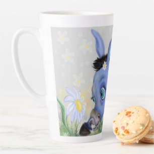 Taza De Café Latte Pequeño burro y margarita - Añadir tu nombre / tex