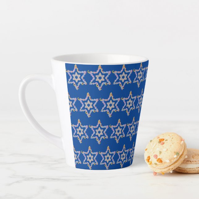 Taza De Café Latte Pequeño campo de estrellas judías de fondo azul (In situ)