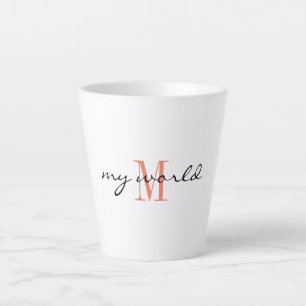 Taza De Café Latte Pequeño Latte Mug _my world_ Salmon Diseño inicial