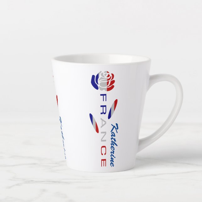 Taza De Café Latte Pequeño Rosa de bandera francés personalizado (Derecha)