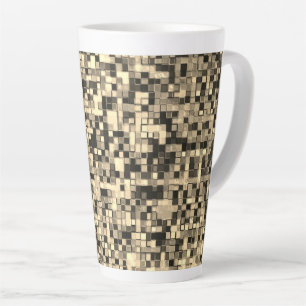 Taza De Café Latte Pequeños cuadros o azulejos borrosos, beige o caqu