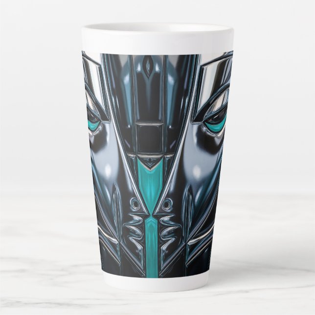 Taza De Café Latte Perfil Teal y Plata (Anverso)