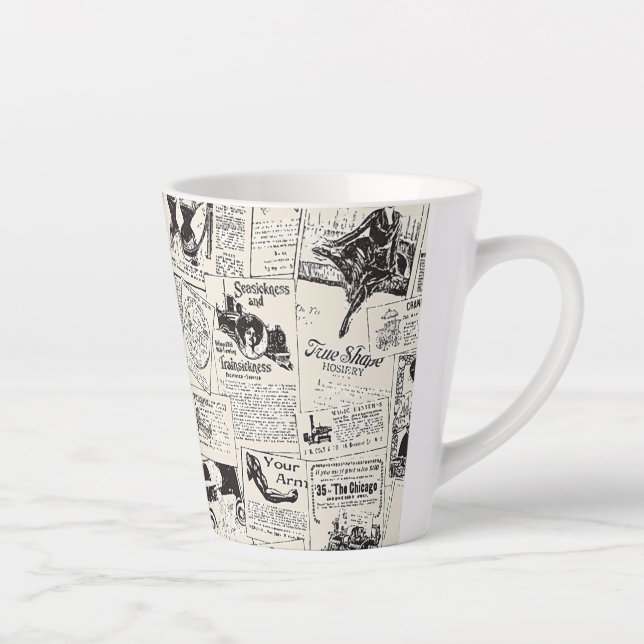Taza De Café Latte Periódico Vintage (Derecha)