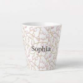 Taza De Café Latte Perlas Glam Rosa Dorado  