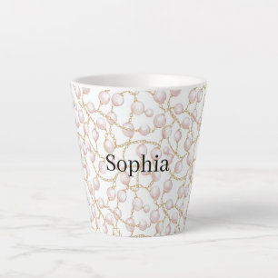 Taza De Café Latte Perlas Glam Rosa Dorado