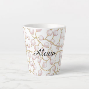 Taza De Café Latte Perlas Glam Rosadas Gold