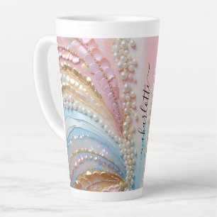 Taza De Café Latte Perlas pintadas de perlas conchas