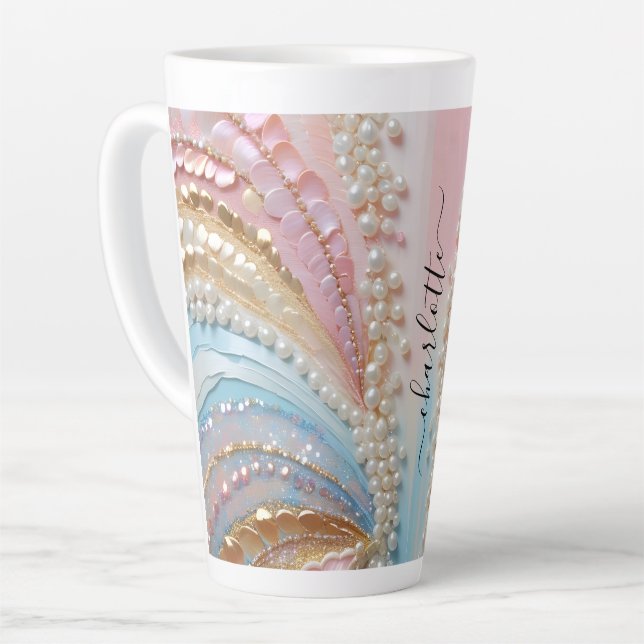 Taza De Café Latte Perlas pintadas de perlas conchas (Ángulo izquierdo)