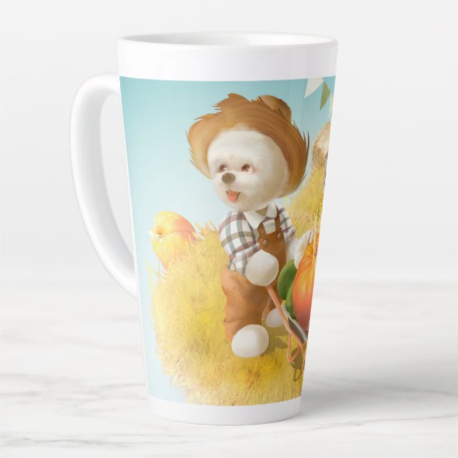Taza De Café Latte Perro agricultor con calabaza (Ángulo izquierdo)