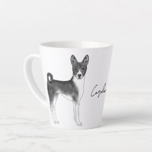 Taza De Café Latte Perro Basenji Lindo en Negro y Blanco & Nombre Per