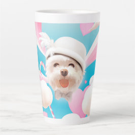 Taza De Café Latte Perro esponjoso con Gorra blanco