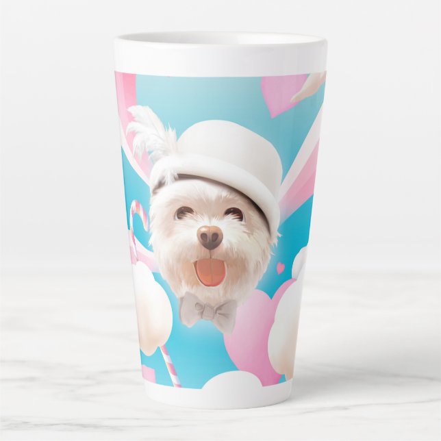 Taza De Café Latte Perro esponjoso con Gorra blanco (Anverso)