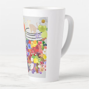 Taza De Café Latte perro, gato y frutas y flores