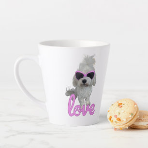 Taza De Café Latte Perro maltés con gafas de sol rosas