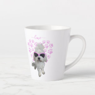 Taza De Café Latte Perro maltés lindo con gafas de sol rosas y amor p
