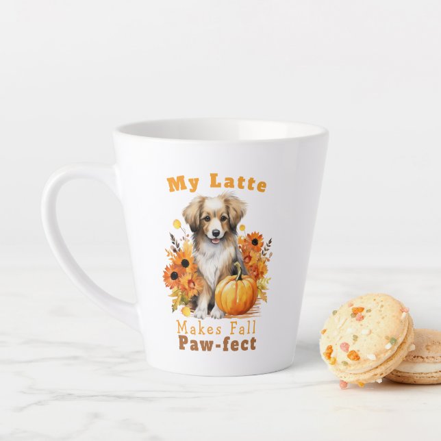 Taza De Café Latte Perro otoñal con paw de personalizable (In situ)