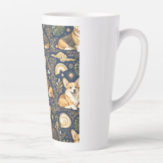 Taza De Café Latte Perros Corgi Elegantes Patrón de Damasco Dorado Az