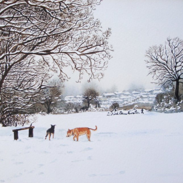 Taza De Café Latte Perros jugando en el paisaje de la nieve (Subido por el creador)