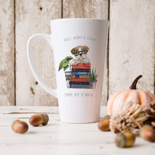 Taza De Café Latte Perros, Libros & Café   Ilustración en Acuarela