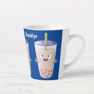 Taza De Café Latte Personaje de dibujos animados de Cute happy bubble