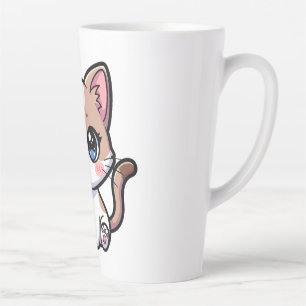 Taza De Café Latte Personaje de dibujos animados de gato con ojos azu