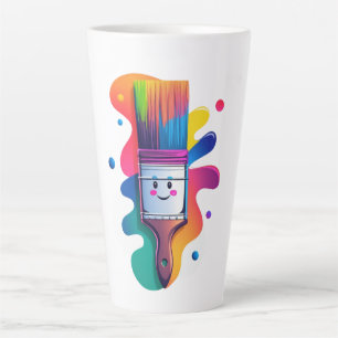 Taza De Café Latte Personaje de Pincel Adorable con Salpicaduras de P