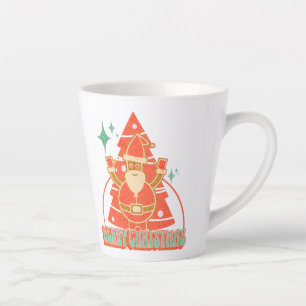Taza De Café Latte Personaje Divertido de Árbol de Navidad Retro Sant