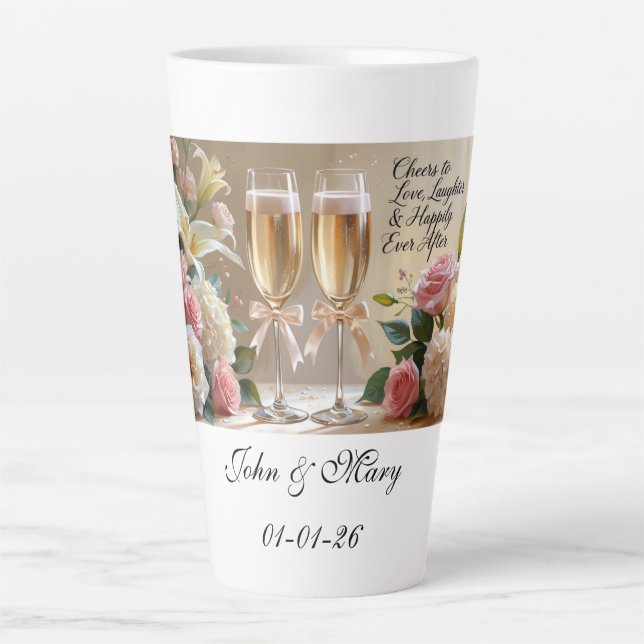 Taza De Café Latte Personalised Bridal Mug- Cheers to Love (Anverso)